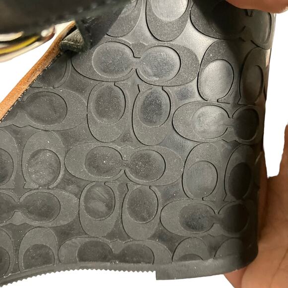 Coach Womens Elize Black Leather Signature Wedge Open Toe Strap Sandals Size 7M - Picture 8 of 13